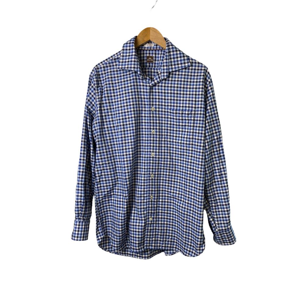 Peter Millar Men's Blue/White Long Sleeve Button Front Shirt Size Large